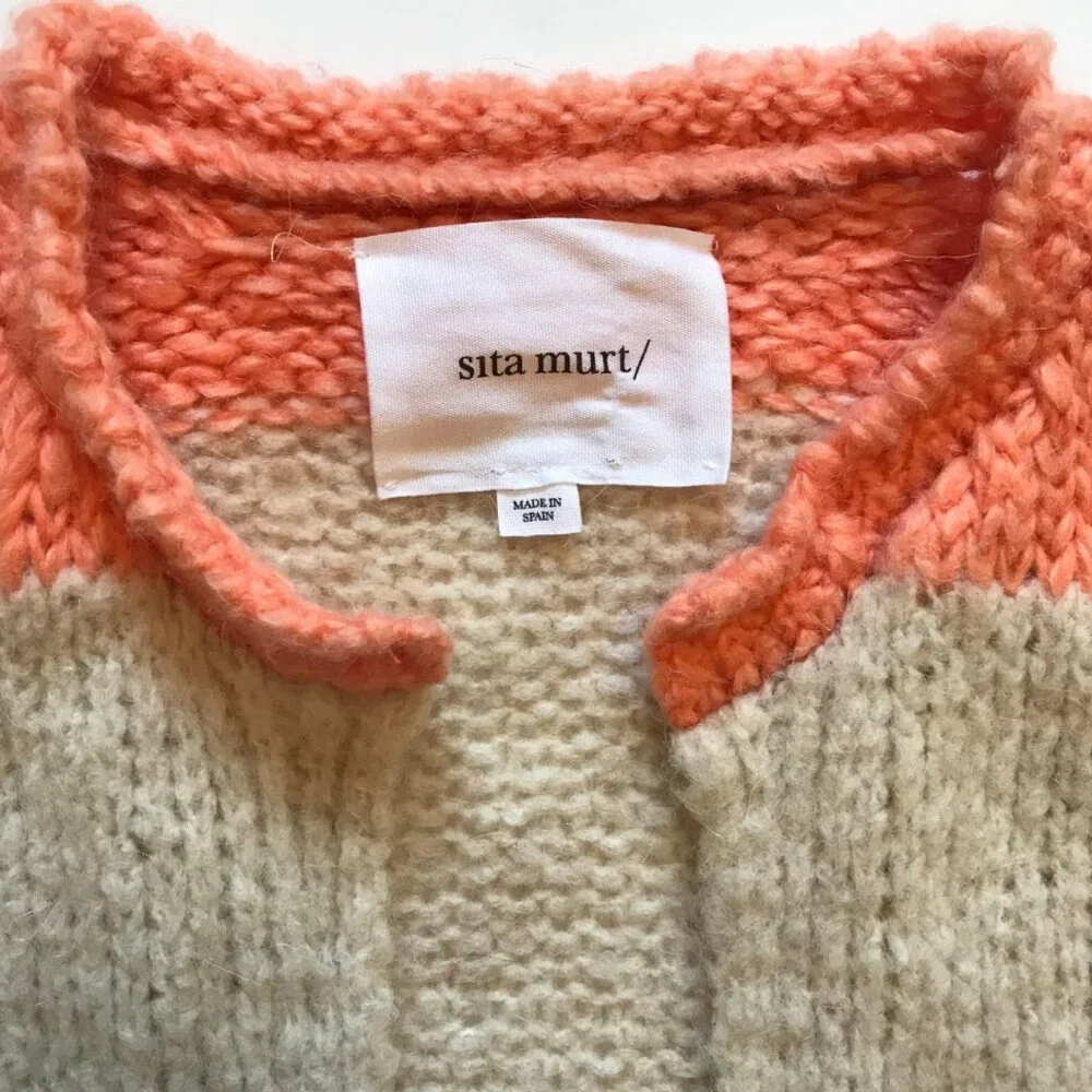 Anthropologie Sita Murt Cardigan Sweater Womens 38 Medium Cream Gray Stripe Knit - Picture 4 of 11